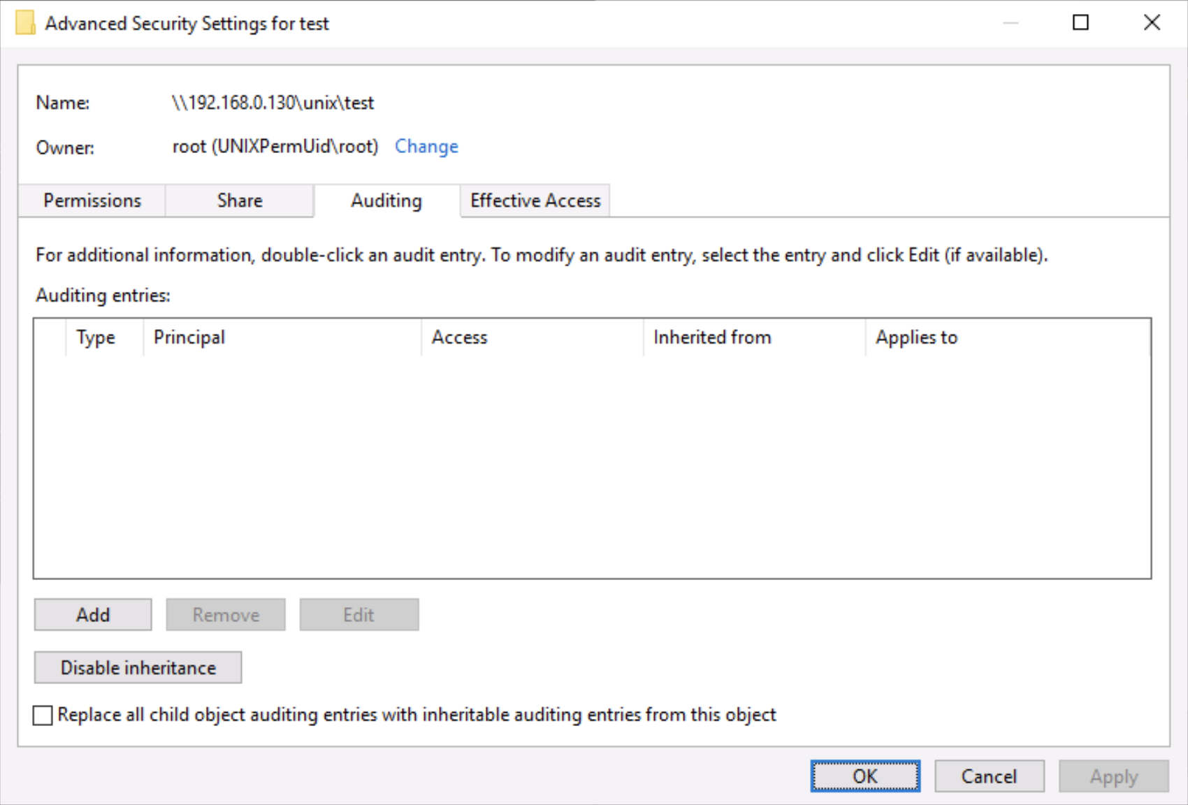 Cannot edit SACLs for UNIX security style volumes