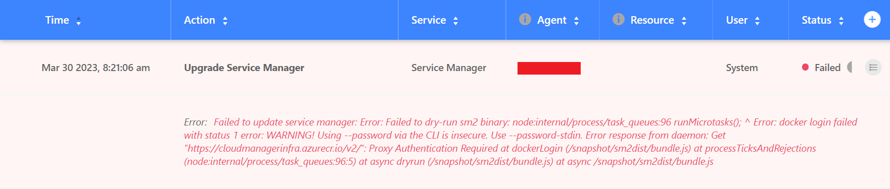 Alerts in BlueXP-Failed to Upgrade Service Manager
