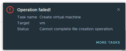VM creation fails
