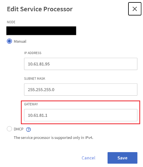 Edit Service Processor in System Manager