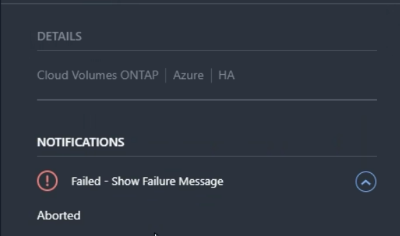 BlueXP shows failed CVO Working Enviroment with error