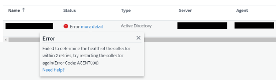 All collectors run into Error status with Error Code AGENT008 at the same time