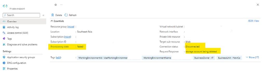 Private Endpoints are in a failed state in Azure while performing a move operation