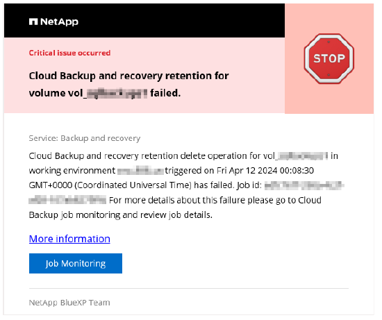 BlueXP Backup and Recovery retention for volume fails BlueXP Backup and Recovery retention for volume fails