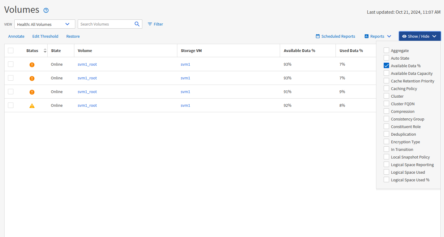 options are available for customizing reports in Active IQ Unified Manager