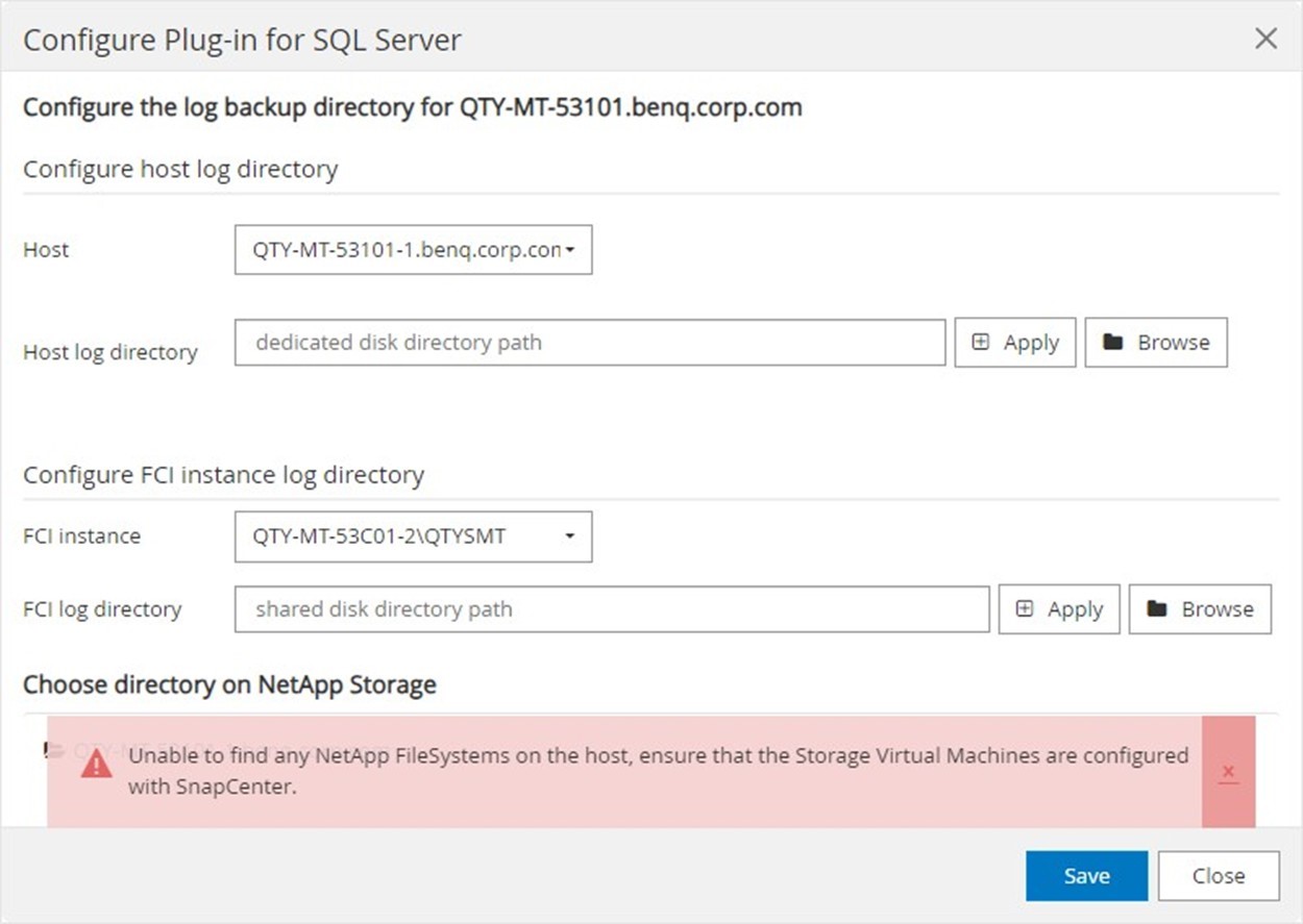 Can't configure host log directory SnapCenter 6 Plug-in for Microsoft SQL Server