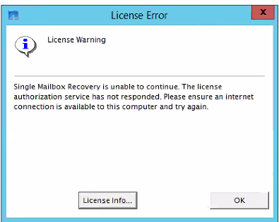 SMBR License Warning When opening SMBR "The license authorization service has not responded