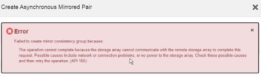 Failed to create the Asynchronous Mirrored Pair