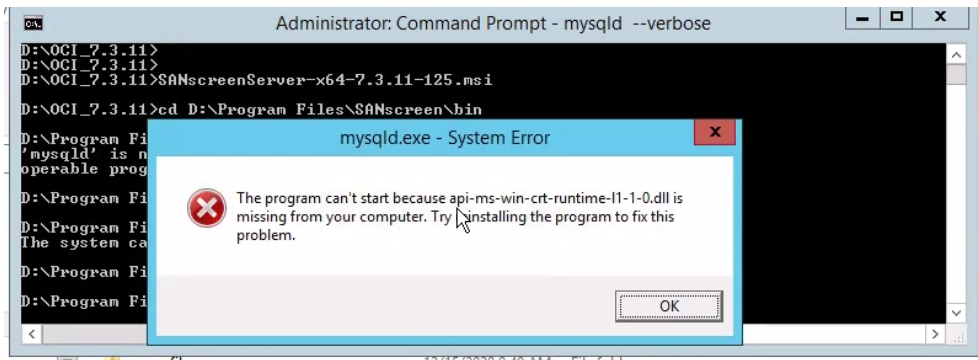 Upgrading to or installing OnCommand Insight 7.3.X fails at the Configuring MySQL step