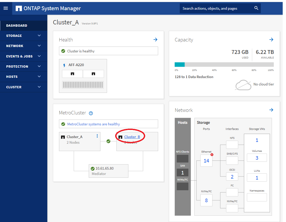 OSM dashboard MetroCluster card redirects to a random data LIF when hyperlink is clicked OSM dashboard MetroCluster card redirects to a random data LIF when hyperlink is clicked