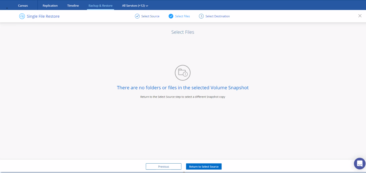 Cloud Backup Service - There are no folders or files in the selected Volume Snapshot