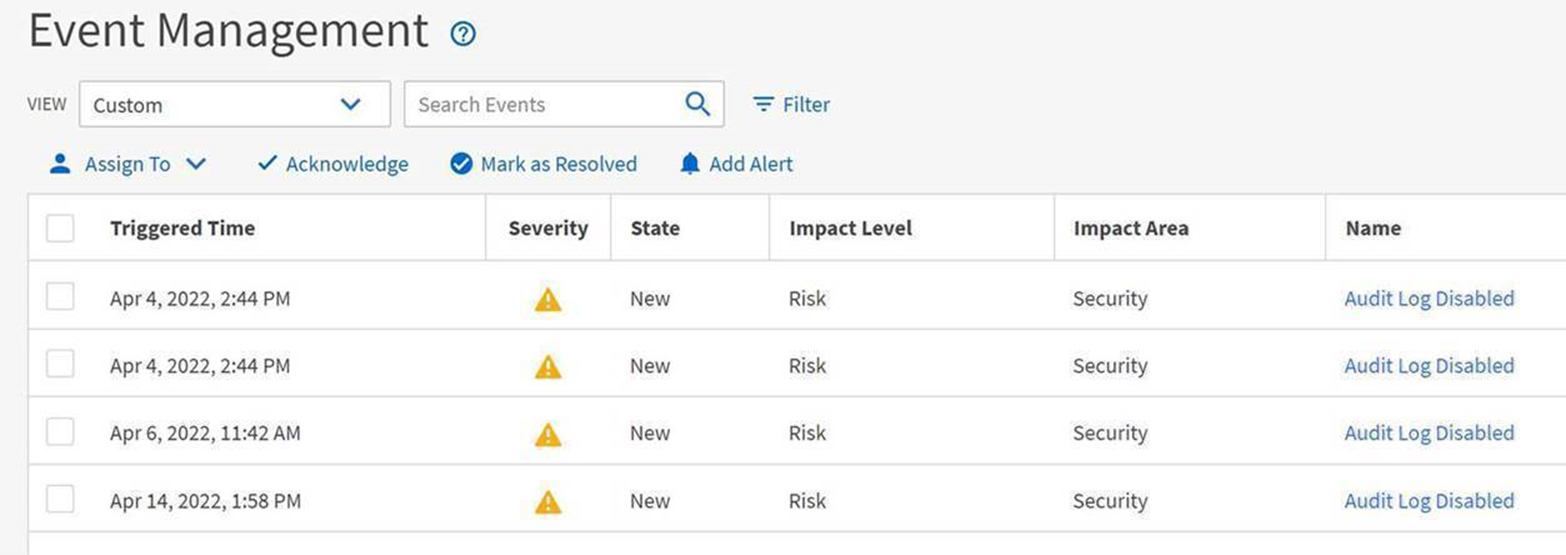 Audit Log disabled warning in Active IQ Unified Manager