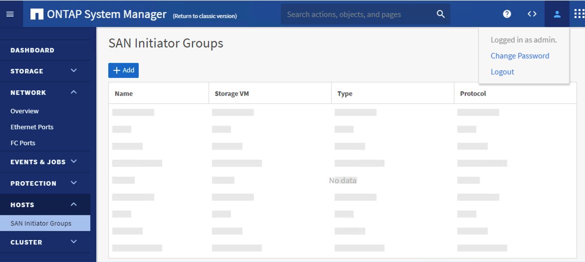 ONTAP System Manager does not show SAN Initiator Groups
