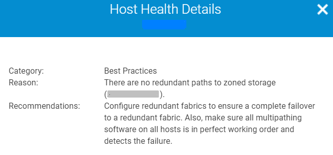 SANnav Host missing redundant path to zoned storage in Health Score